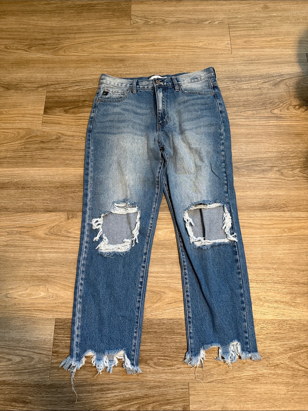 KanCan Distressed Blue Denim Jeans with Knee Rips